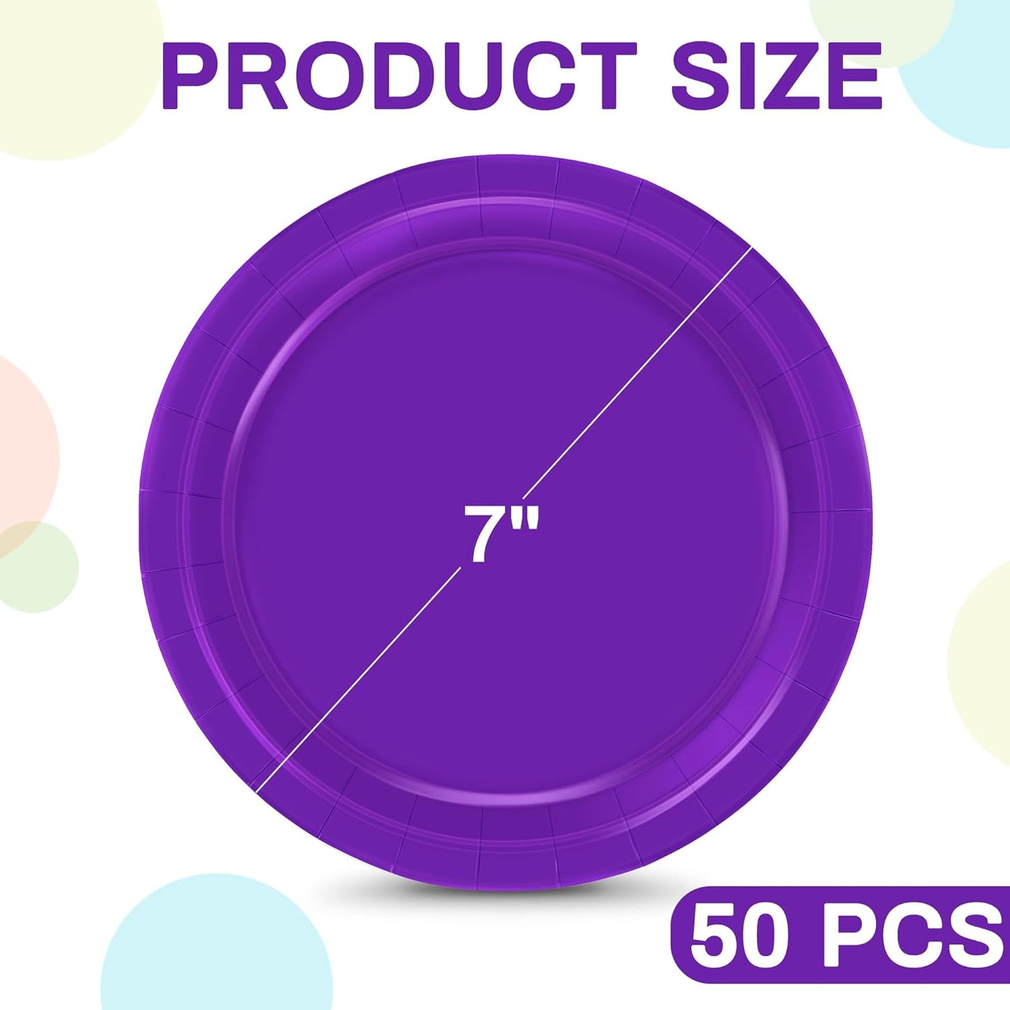 Paper Plates 7 Inches 50 Count, Disposable Plates Heavy Duty, Purple Party Dessert Plates, Disposable Paper Dinnerware, Small Paper Plates for Birthday Halloween Graduation Bridal Party Supplies