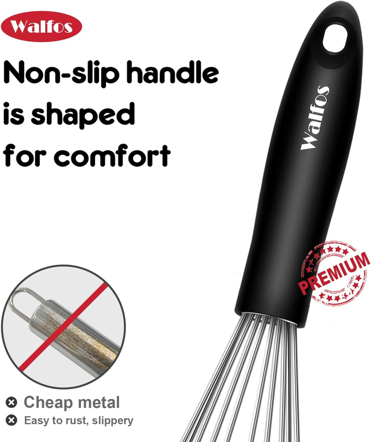 Stainless Steel Whisk - Kitchen Balloon Whisk, Thick Stainless Steel Wire & Strong Handles, Egg Frother for Cooking, Blending, Whisking, Beating and Stirring (10 Inches)
