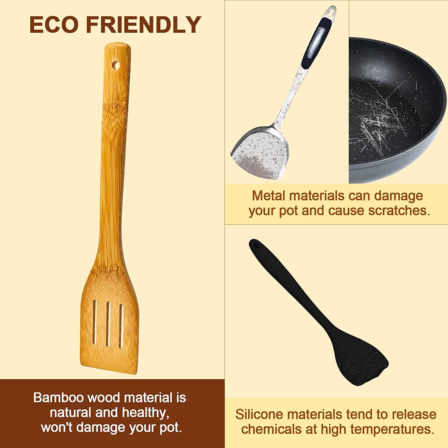 Wooden Spoons for Cooking 7-Piece, Kitchen Nonstick Bamboo Cooking Utensils Set, Healthy Bamboo Wooden Spatula Spoon for Cooking