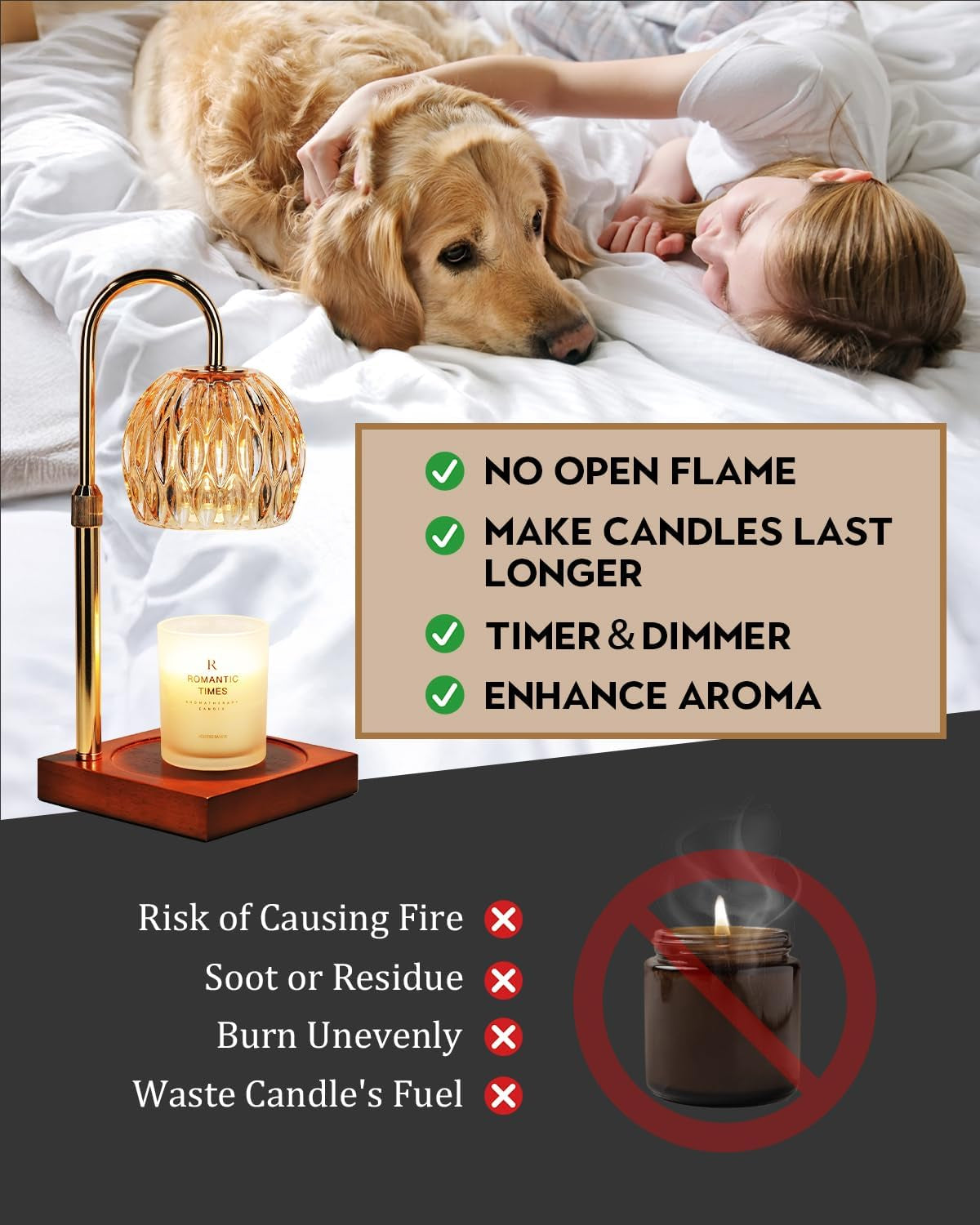 Candle Warmer Lamp, Wax Melter Warmer with Adjustable Height & Timer, Birthday Gifts for Women Mom House Warming New Home Office Decor for Jar Candles, Black
