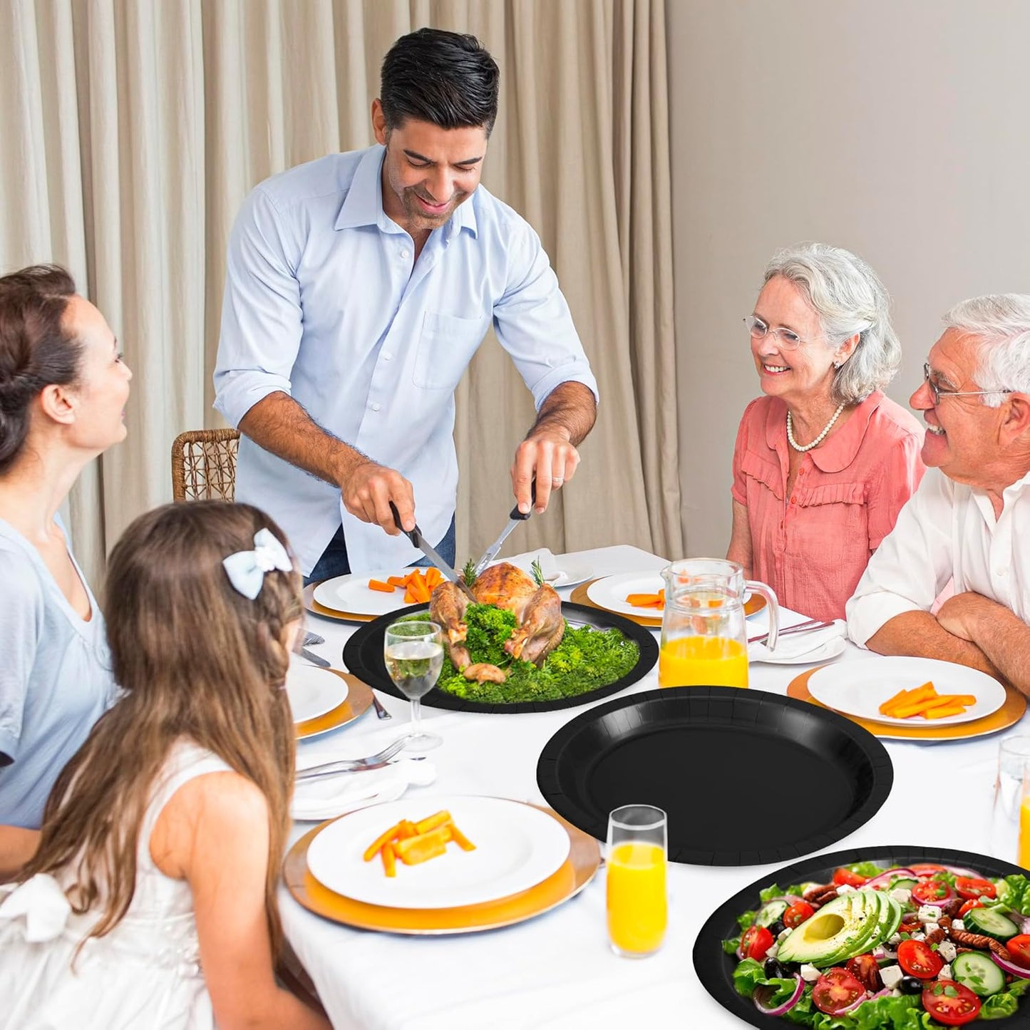 50 Count Black Large Paper Plates, 12.2'' X 10.2'' Oval Disposable Plates, Daily Heavy Duty Dinnerware Party Decorations for Birthday Wedding Formal Dinner Holiday