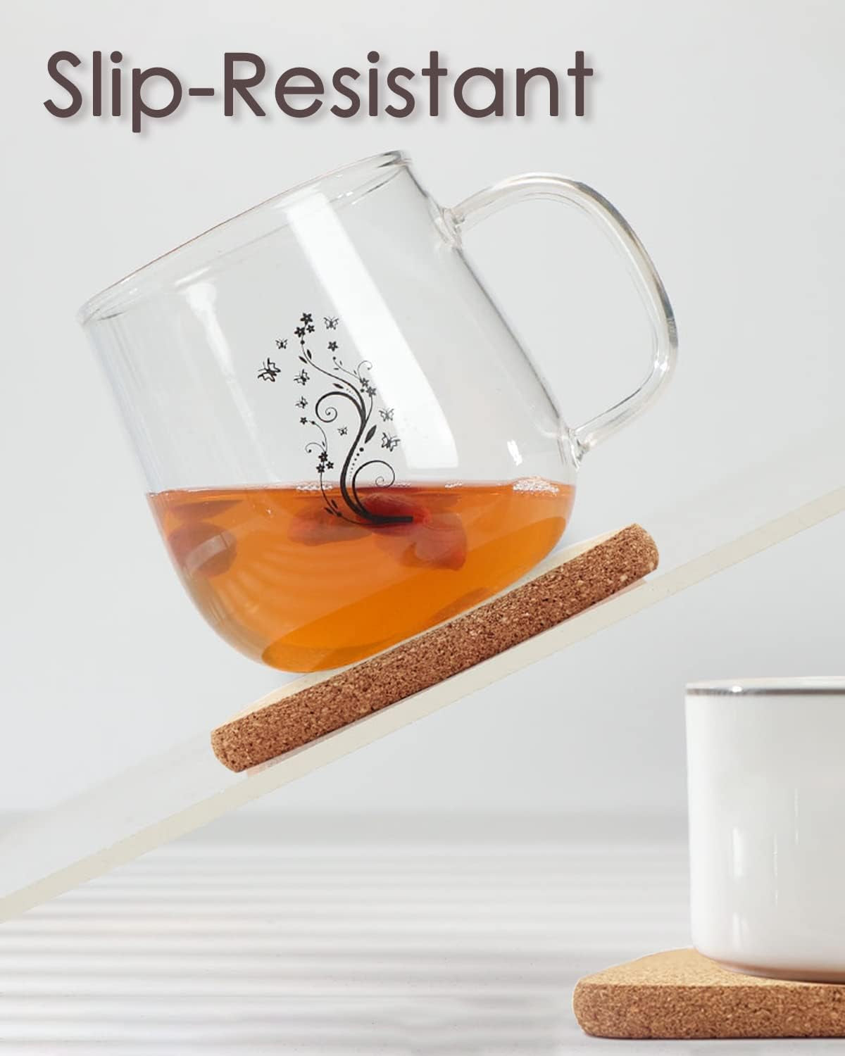 Cork Coasters for Drinks, 8 Pcs Square Extra Thick Absorbent Cork Coaster Sets, round Edge Drink Coaster, Cup Coasters for Kinds of Cups, Housewarming Gifts, Home Decor, 4 X 4 Inches