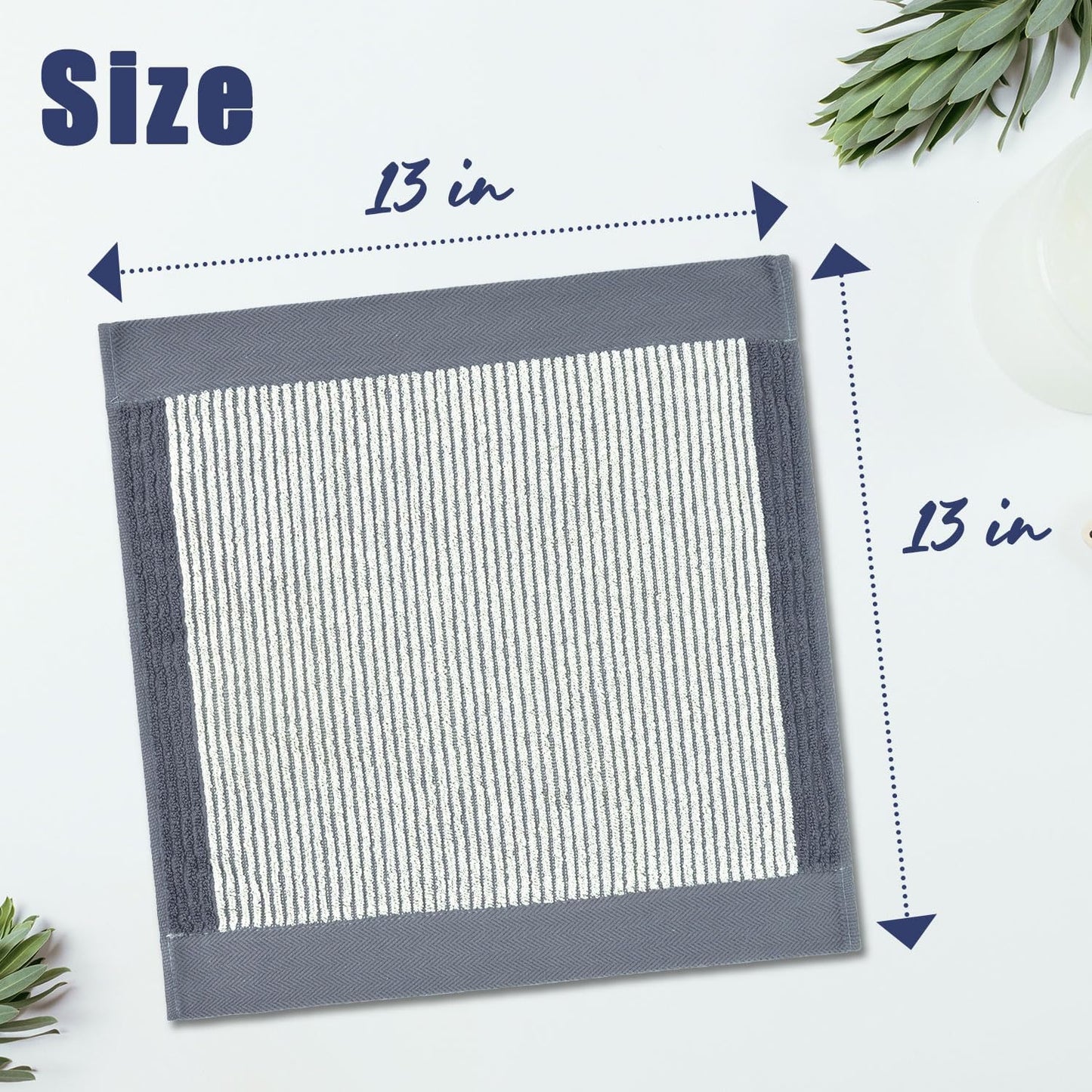 Wash Cloths for Showering, 12 Washcloths with Stylish Jacquard Weaved Design, Cotton Washcloth Set, 13 X 13 Inches, Gray