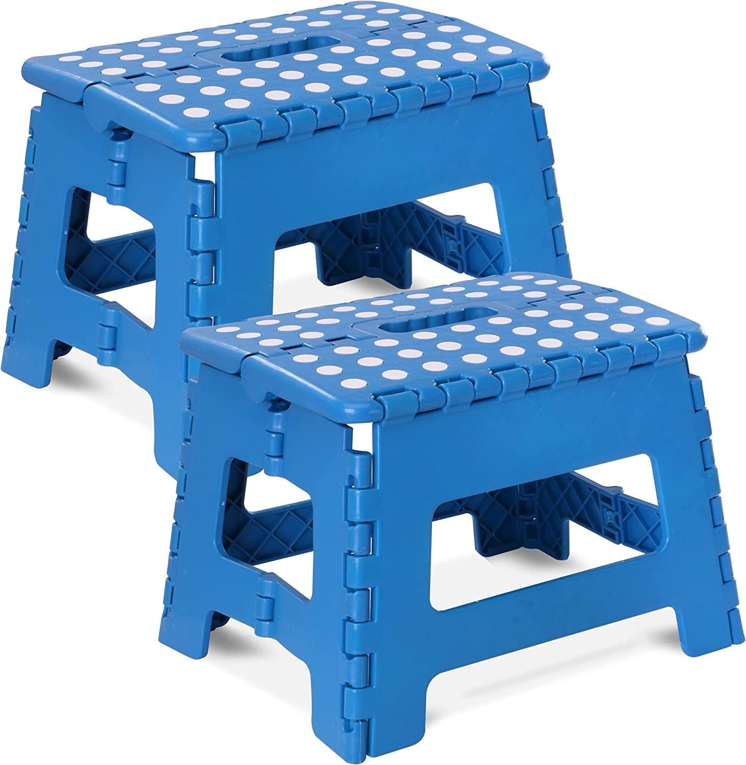 Folding Step Stool - (Pack of 2) Foot Stool with 9 Inch Height - Holds up to 300 Lbs - Lightweight Plastic Foldable Step Stool for Kitchen, Bathroom & Living Room (Blue)