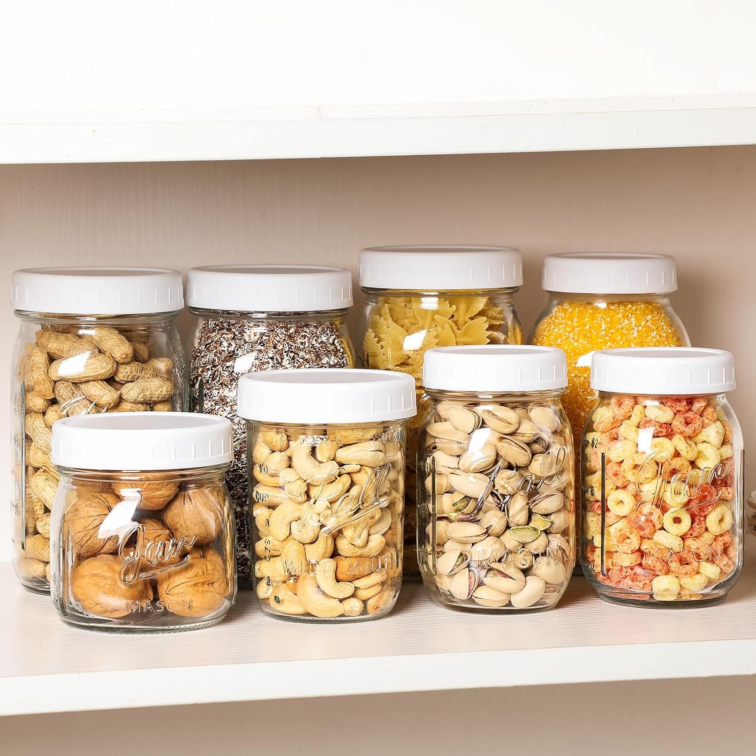 16-Pack Plastic Mason Jar Lids - 8 Regular Mouth and 8 Wide Mouth Jar Lids - Plastic Storage Caps for Ball, Kerr Canning Mason Jars - 100% Sealing & Dishwasher Safe & Food Grade
