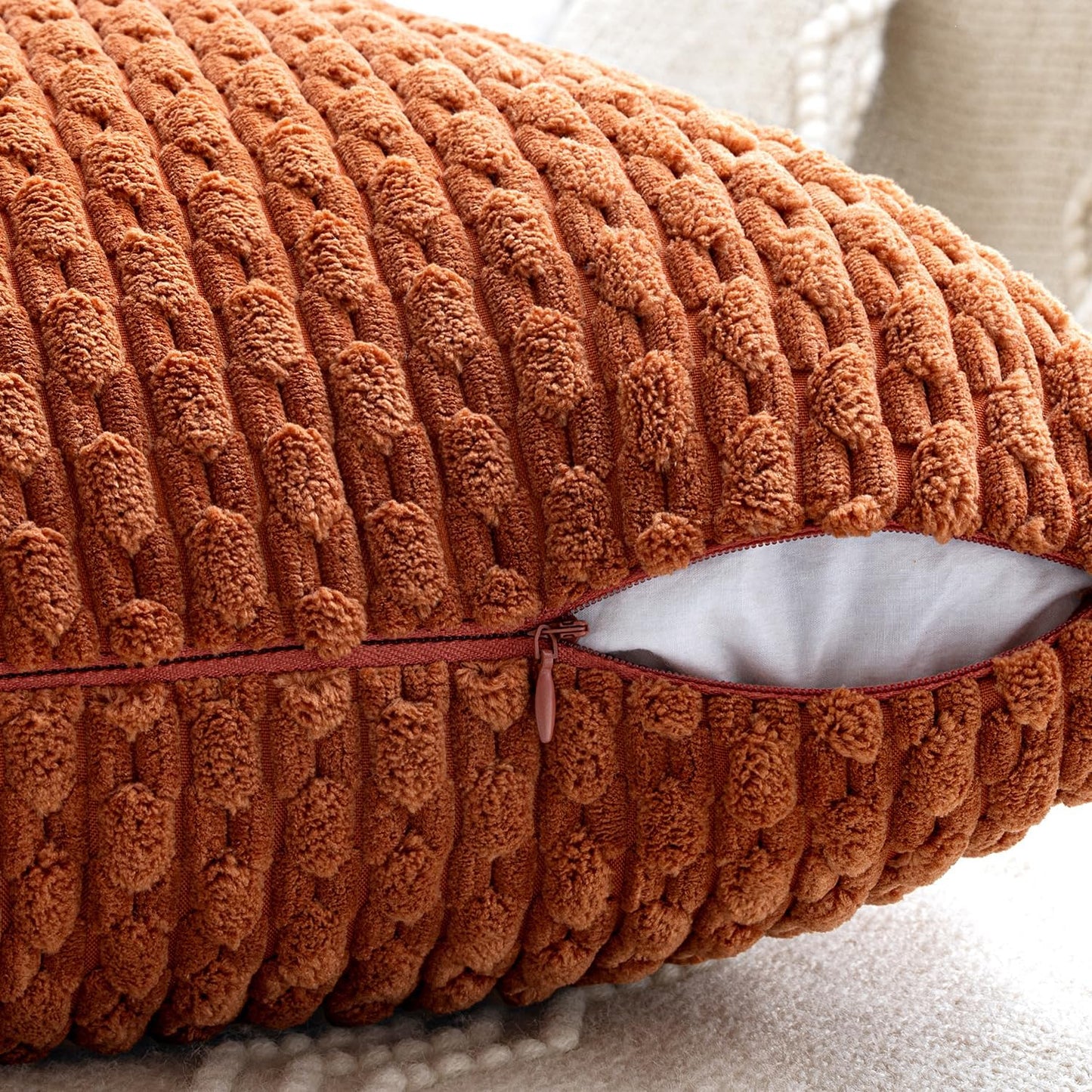 Fall Throw Pillow Covers Soft Couch Decorative Set of 4 Boho Striped Cushion Covers Corduroy Pillowcases Farmhouse Home Decor for Couch Bed Sofa Living Room 18X18 Inch Burnt Orange