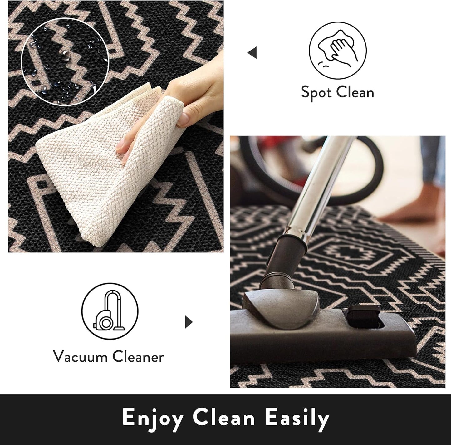 Moroccan Easy Jute Carpet, 3X5 Indoor Outdoor Entryway Patio Rug 3X5 Farmhouse Black Washable Living Room Rug, Non Slip Indoor Outdoor Carpet for Patio Courtyard Deck