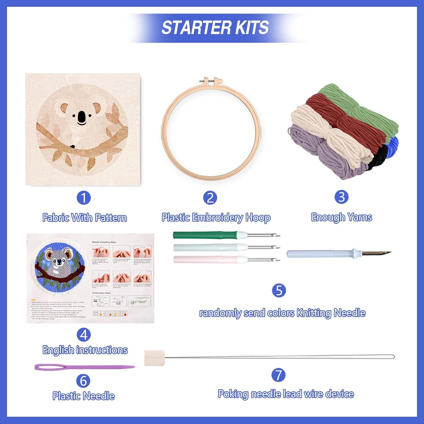 Punch Needle Kits for Beginners DIY Crafts Punch Needle with Printed Pattern and Hoop for Adults Starter Embroidery Kit Arts and Beginner Crochet Kit Embroidery Set for Craft Lovers Home Decor (Koala)