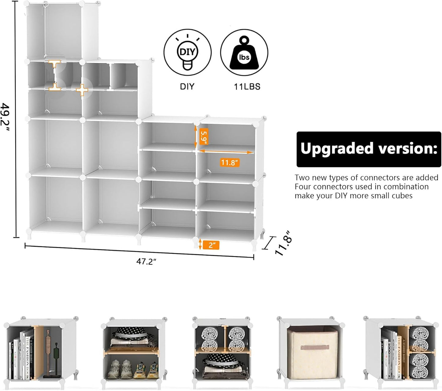 Cube Storage Organizer Closet Storage 12 Cube Shelves, Large and Small Cubes, DIY Portable Closet Clothes Storage Shelfs for Home, Bedroom, White