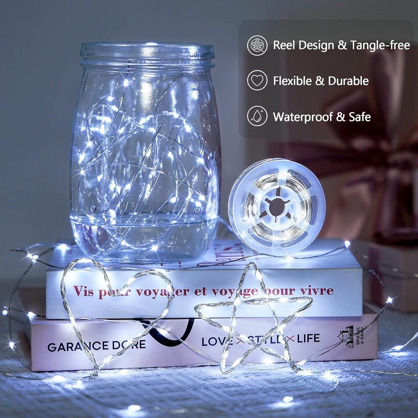 2 Pack Solar String Lights Outdoor Waterproof, Each 33FT 100 LED Solar Lights Outdoor, 8 Modes White Fairy Light for outside Yard Tree Patio Garden Wedding Christmas Decorations