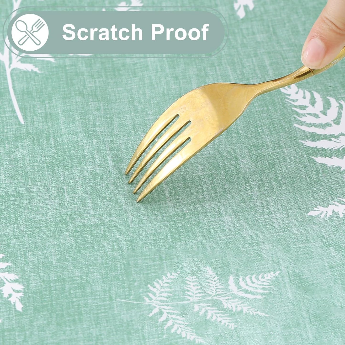 Rectangle Waterproof Vinyl Table Cloth, Wipeable Tablecloth with Flannel Backing, Plastic Table Cover for Dinner, Picnic, Indoor and Outdoor (Light Green Leaves, 60" X 84")