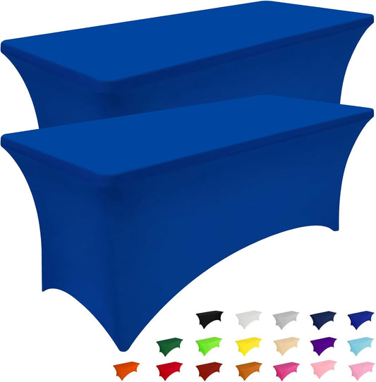 Spandex Tablecloths - 2 Pack 6FT Elastic Fitted Stretch Covers for Rectangle Tables, Washable for Outdoor Events, Weddings, Banquets & Parties (Blue, 72L x 30W x 30H Inches)