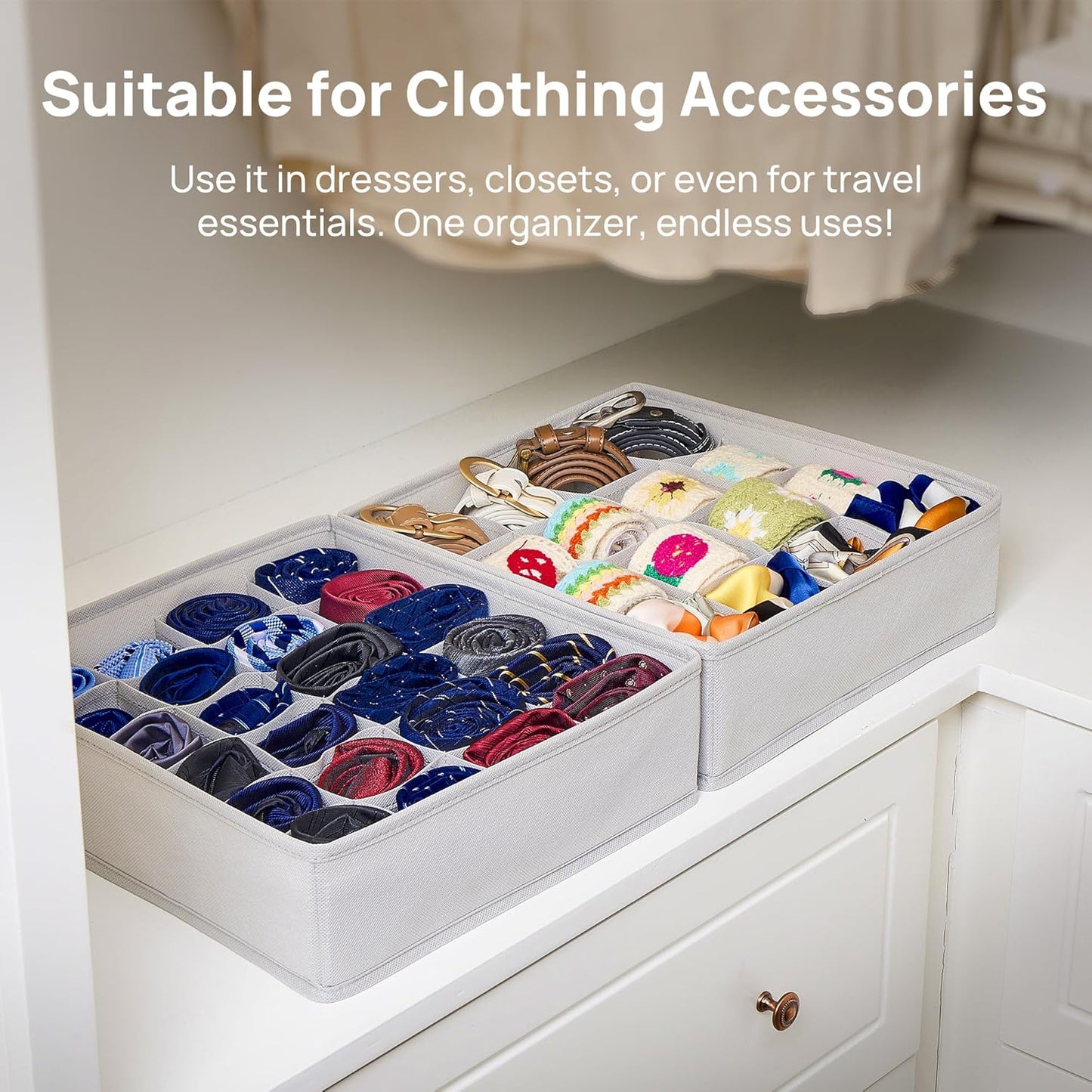 3 Pack 24+24+16 Cells Socks Drawer Organizers Set, 64 Cells Clothes Drawer Dividers Dresser Organizers Bins, Scarves, Ties, Non-Woven Fabric Storage Boxes for Closet, Nursery