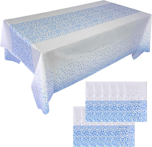 12-Pack Blue Dot Confetti Disposable Tablecloths (54" x 108") with Table Runner Decorations for Weddings, Birthdays, Baby Showers, and Anniversaries