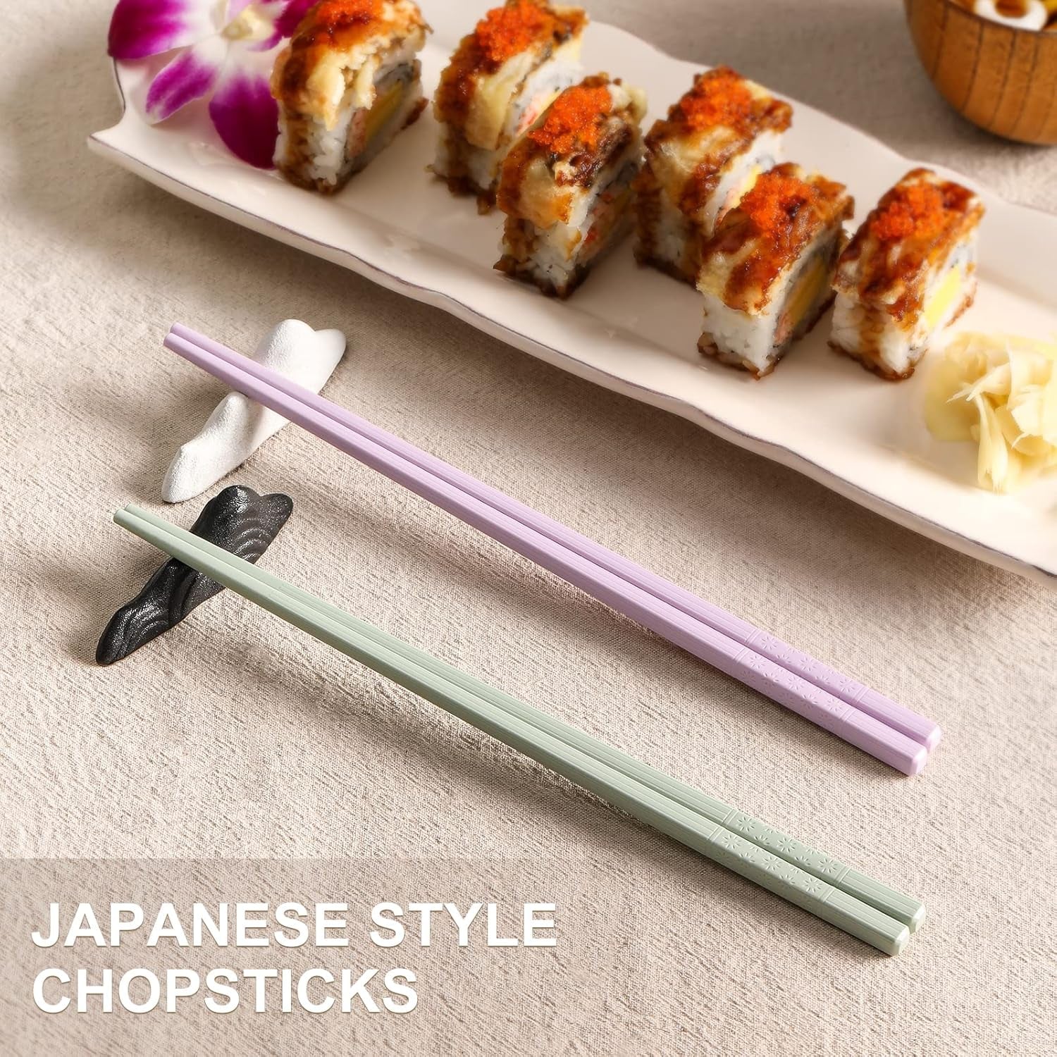 10-Pair Reusable Fiberglass Chopsticks, Non-Slip Chop Sticks Set Japanese Style, Dishwasher Safe, 9.5-Inch