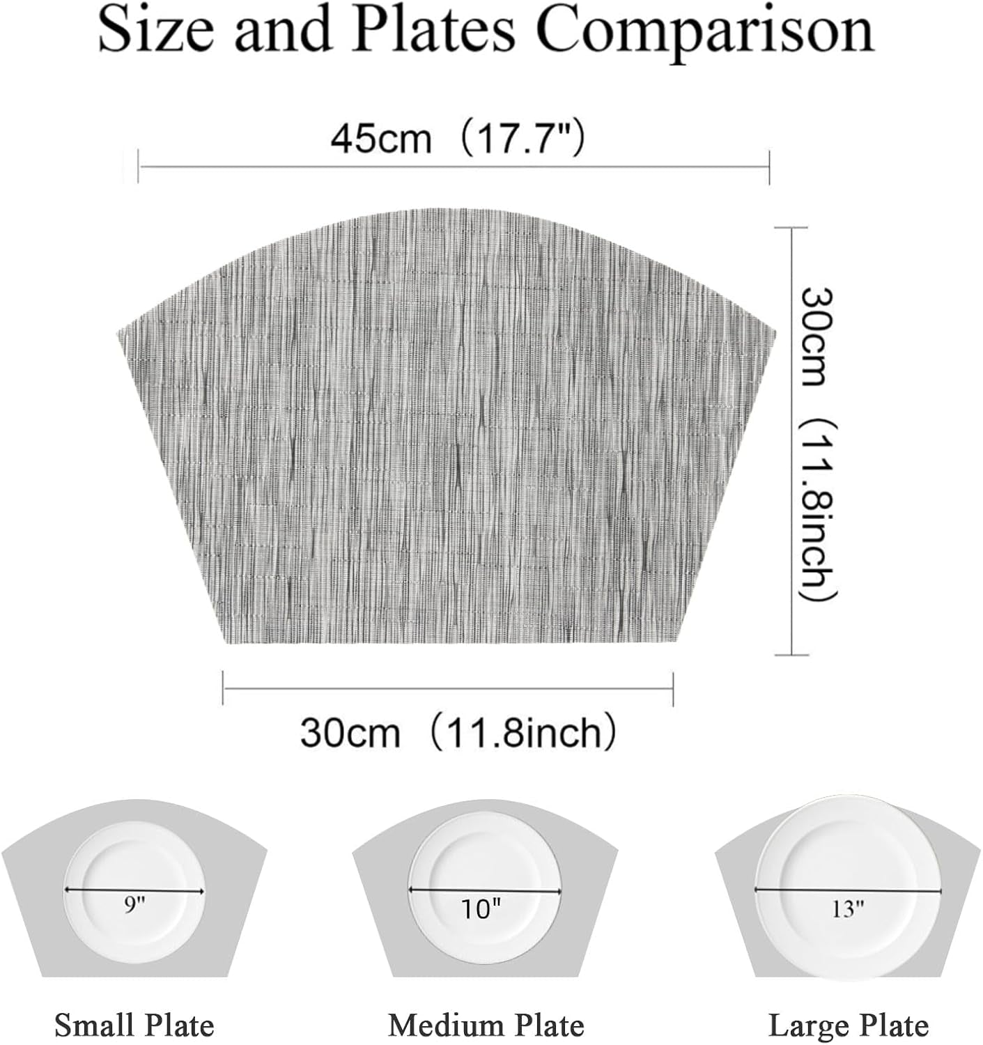 Small round Table Placemats Set of 4 Wedge Placemats Heat Resistant Woven Vinyl Table Mats Wipe Clean (4, Silver Gray)