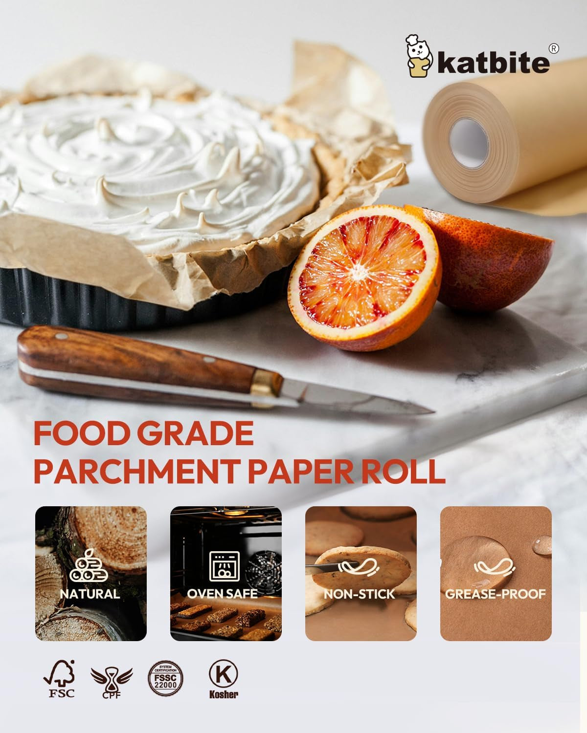 Unbleached Parchment Paper Roll - 15" x 242', 300 sq. ft., Non-Stick with Serrated Cutter for Baking, Cooking, and Air Frying