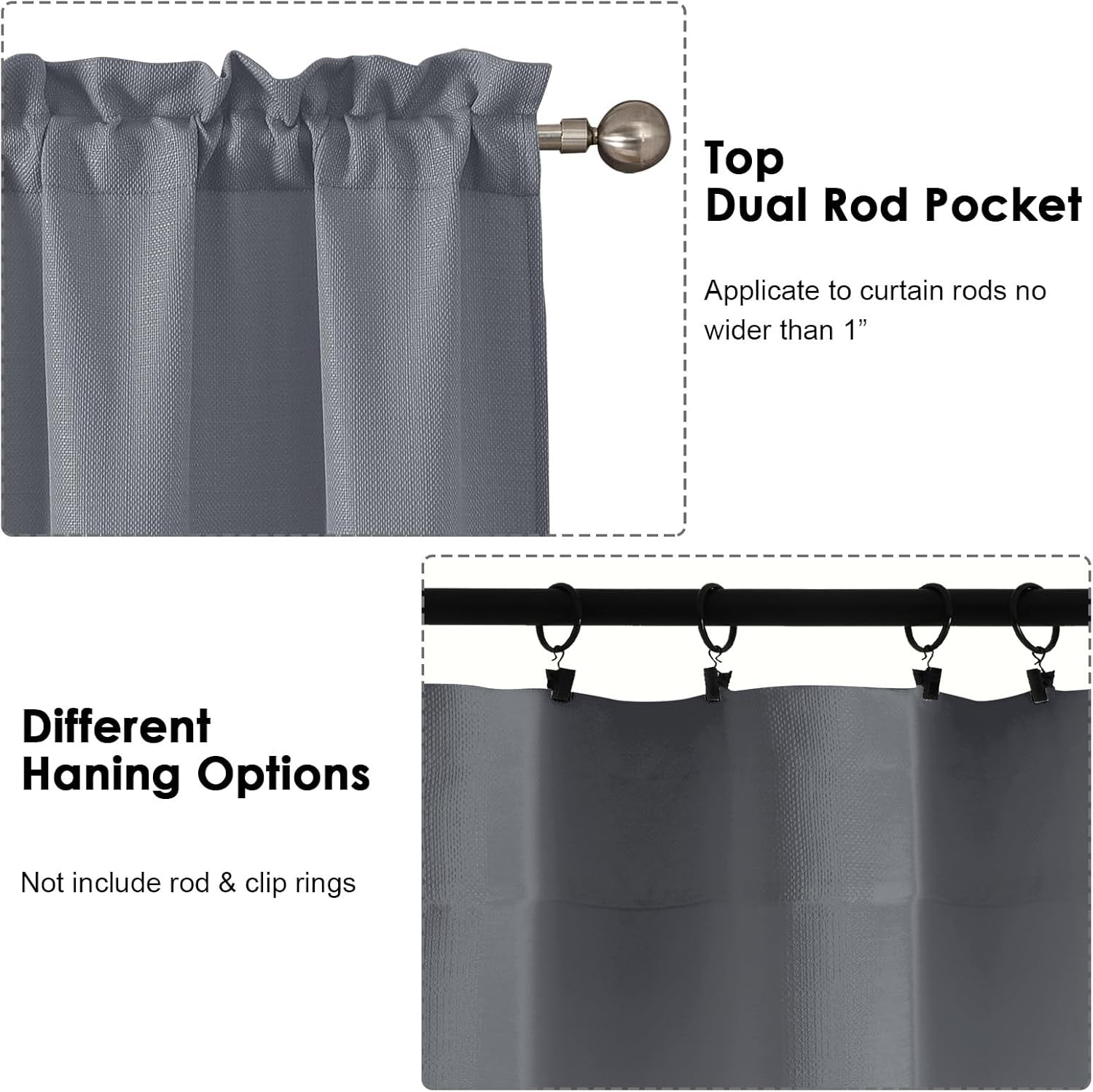 Bob 1 PCS Dark Grey Valances for Windows, Faux Linen Textured Kitchen Window Curtains Valance for Bedroom Living Room, Modern Soft Airy Solid Rod Pocket Bathroom Cafe Curtain, 60Wx14L Inch