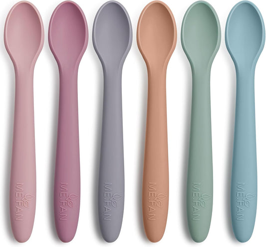 Silicone Baby Spoons - 6 Pack Feeding Spoon for First Stage Baby & Infant, Baby Utensils Soft Training Spoons - Morandi Color