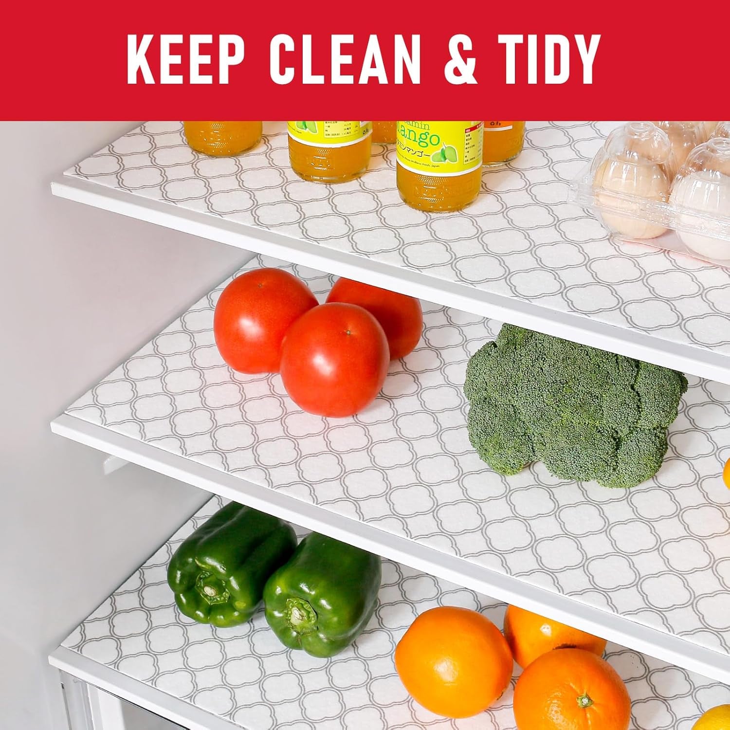 Non Slip Refrigerator Liners, 2-In-1 Fridge Mats and Fresh-Keeping Shelf Liners, Absorbs Excess Moisture, Bpa-Free, Multiple Sizes for Glass Shelves Kitchen Cabinets Drawers, 6 Pack, 12" × 24"