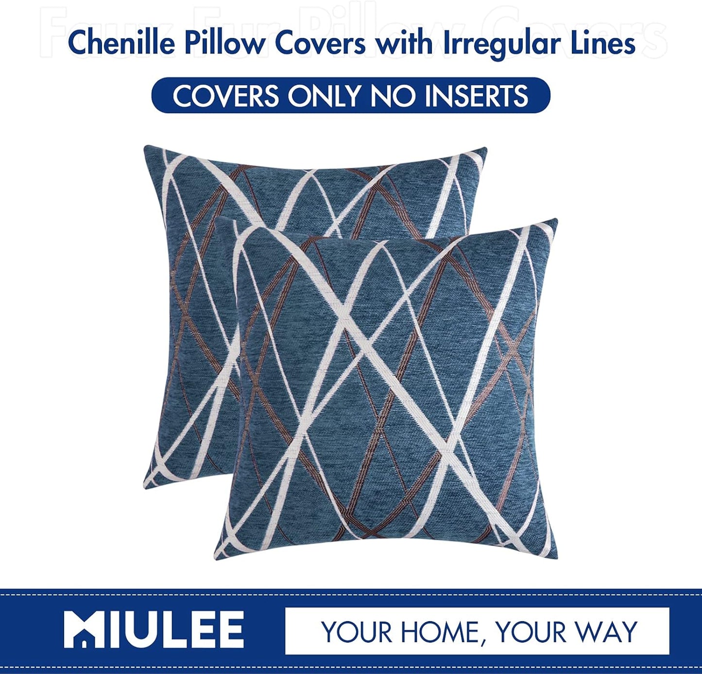 Pack of 2 Decorative Throw Pillow Covers Woven Textured Chenille Cozy Modern Concise Soft Blue Square Cushion Shams for Bedroom Sofa Car 18 X 18 Inch