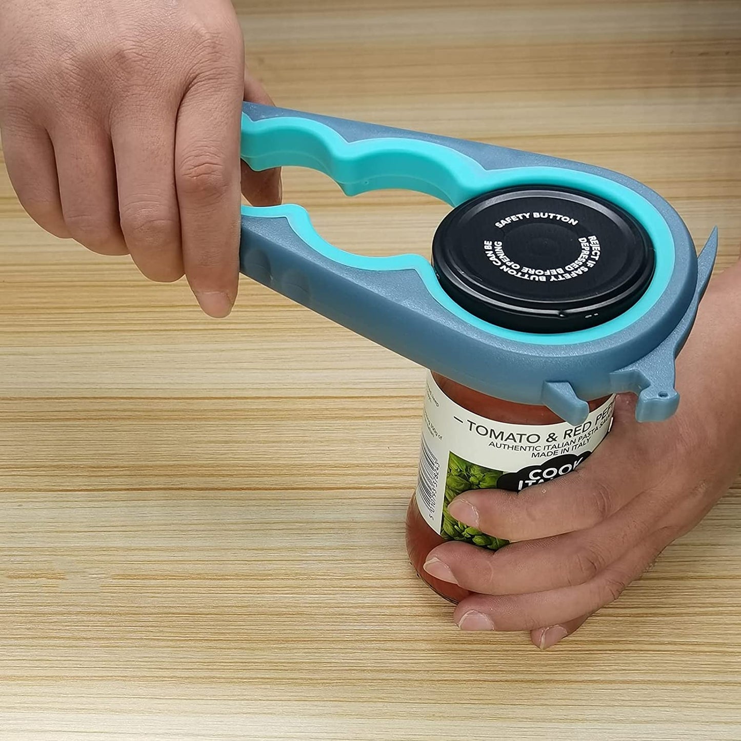 Ergonomic Jar, Bottle, and Can Opener for Individuals with Limited Hand Strength - Ideal for Seniors and Arthritis Patients (Blue and Grey)