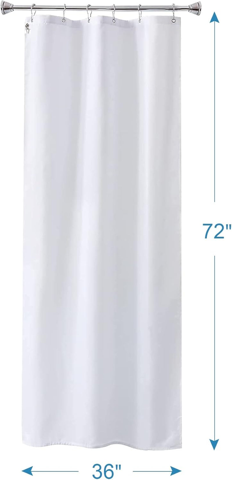 Small Stall Shower Curtain Liner Washable, 36 X 72 Inches, Fabric Shower Liner with 2 Bottom Stones, Narrow Waterproof RV Shower Curtain Liner, 6 Grommet Holes, Hotel Quality, White