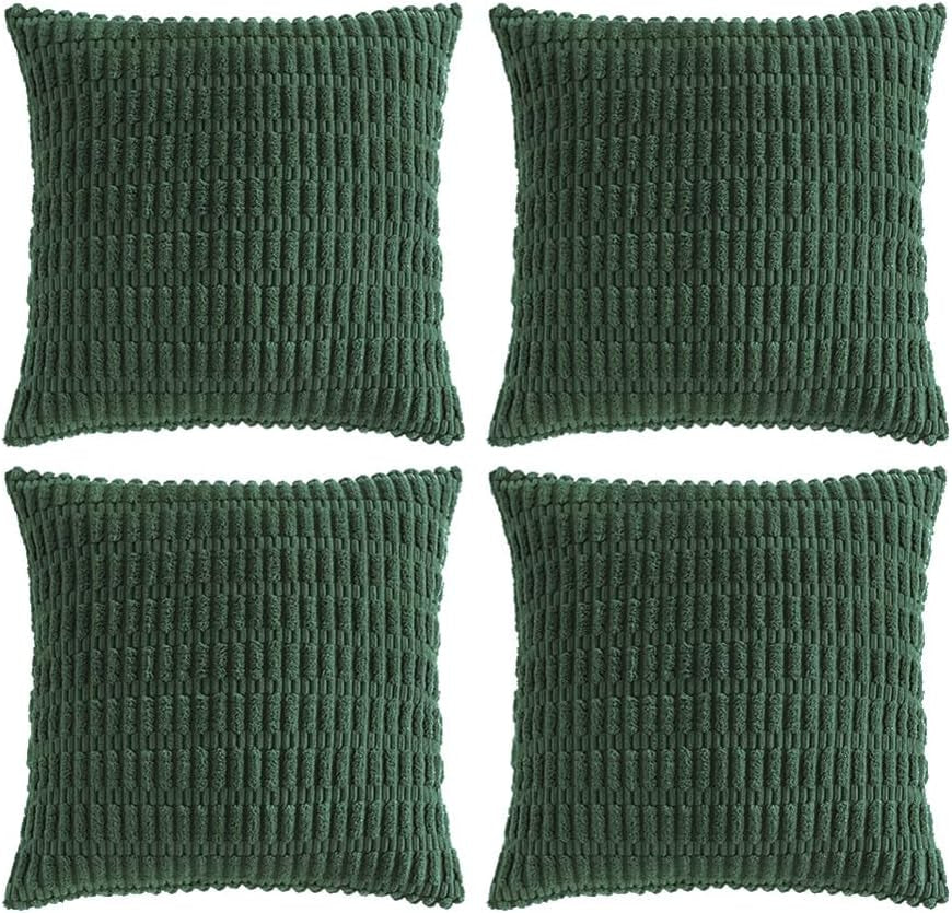 2 Packs Boho Dark Green Decorative Throw Pillow Covers 18X18 Inch for Couch Bed Sofa, Rustic Modern Farmhouse Home Decor, Soft Plush Corduroy Cute Square Cushion Case 45X45 Cm