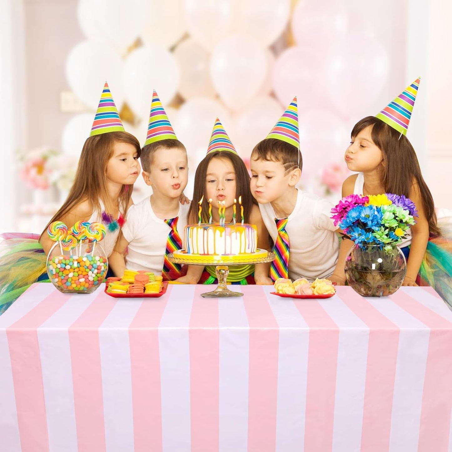 3 Packs Pink and White Horizontal Striped Table Cloth 54 X 108 Inches Pink Stripe Tablecloths Disposable Plastic Stripe Table Covers Waterproof Rectangle Picnic Tablecover for Birthday Party