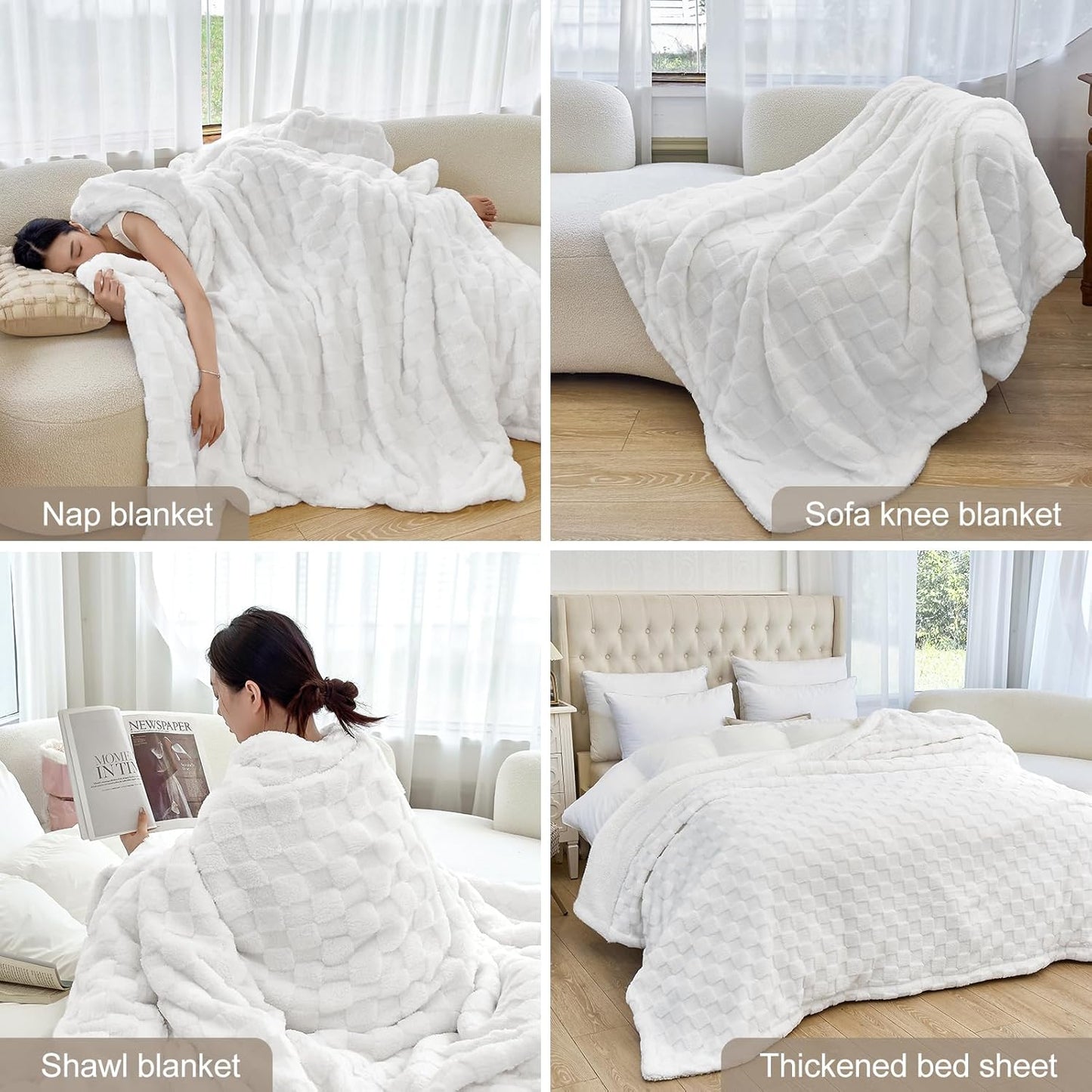 Fleece Blanket Checkered Throw Blanket for Women Men Mom, Room Home Dorm Decor, White for Couch Cute Soft Cozy Throw 50X60 Inches