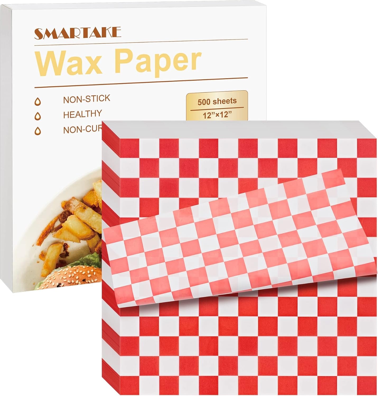 12 X 12 Inches Wax Paper for Food, 500 Pcs Non-Stick Hamburger Patty Paper, Square Sandwich Separators Wrapping Paper, for Lunch, Restaurants, Barbecues, Picnics, Parties, Red Plaid