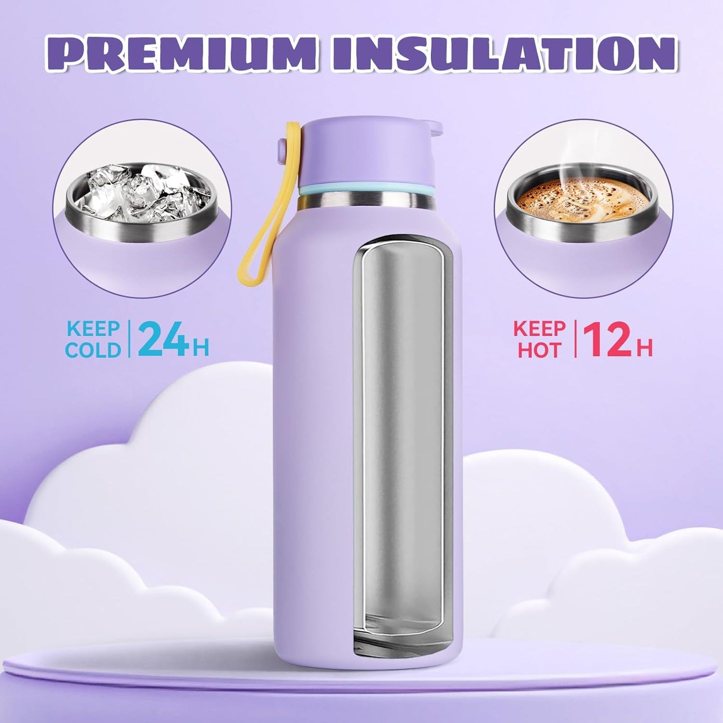 12Oz Toddler Cup, Kids Water Bottle for School Boys&Girls, 304 Stainless Steel Insulated Water Bottle with Straws, Bpa-Free, Purple