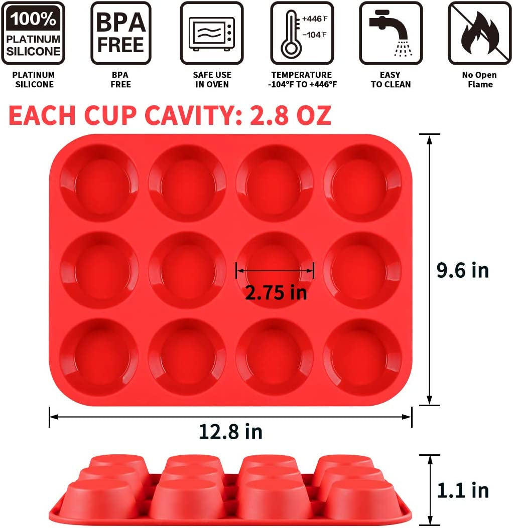 Regular 12 Cups Muffin Pan, 9" Cake Pan Silicone with Metal Frame
