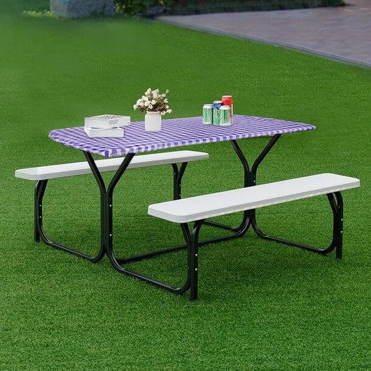 Waterproof Checkered Picnic Table Cover - 30" x 72" Vinyl Fitted Tablecloth with Flannel Backing for Outdoor Use, Ideal for Camping, Travel, Holidays, and Parties, Navy