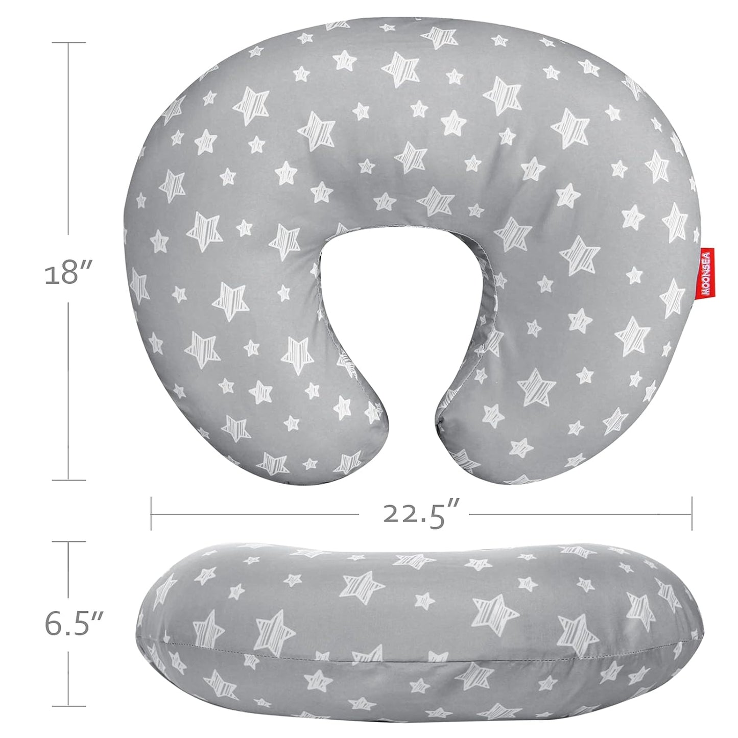Nursing Pillow Cover for Baby Snug Fits Boppy Nursing Pillows, Super Soft, for Breastfeeding Moms, Grey Star
