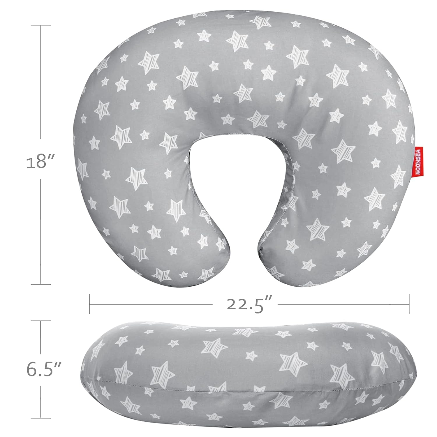 Nursing Pillow Cover for Baby Snug Fits Boppy Nursing Pillows, Super Soft, for Breastfeeding Moms, Grey Star