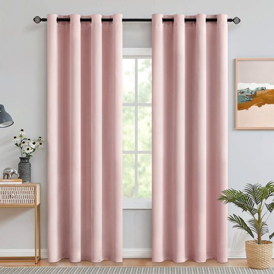Light Pink Thermal Insulated Room Darkening Curtains - Grommet Top Blackout Drapes, 2 Panels 52 x 84 Inches for Living Room or Bedroom