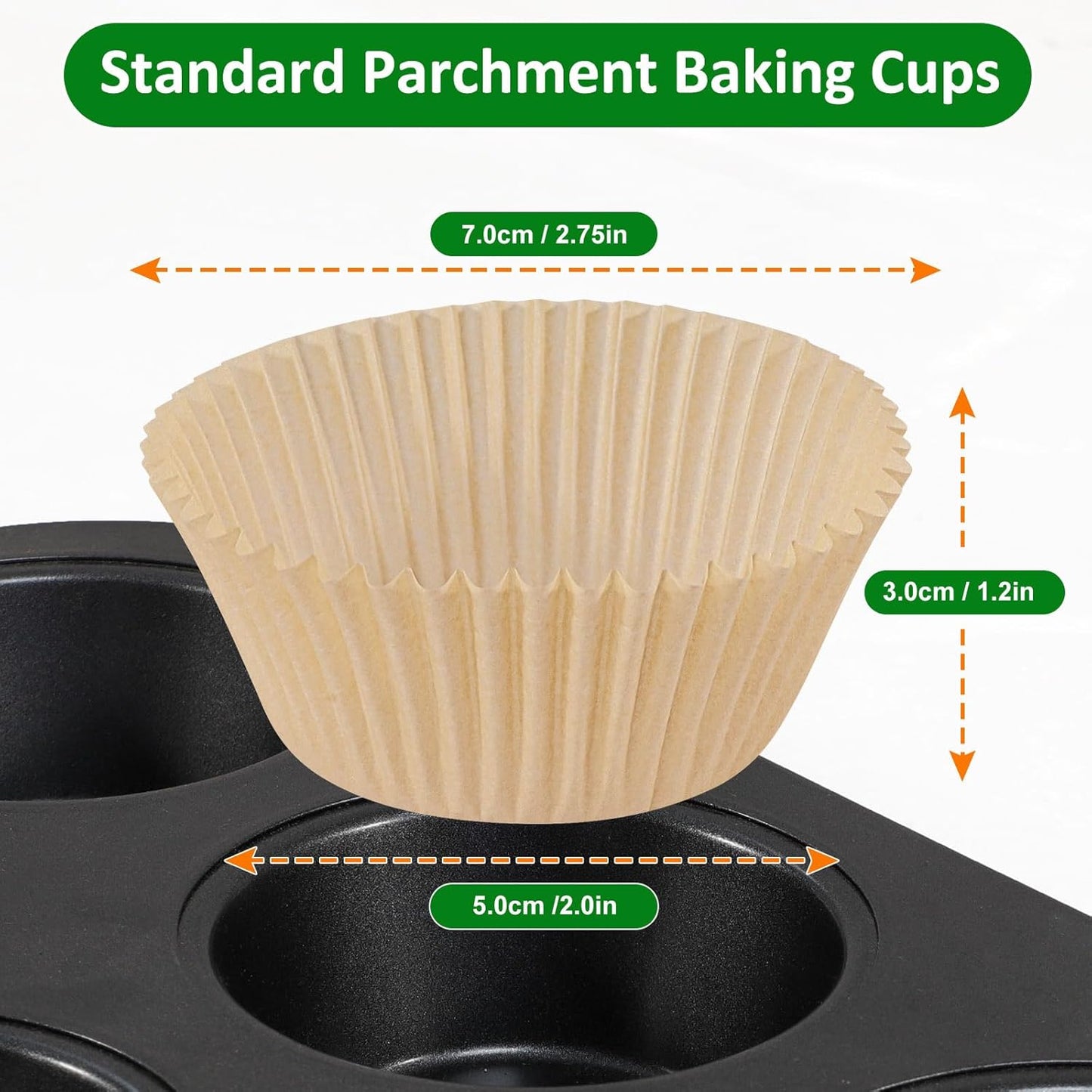 225Pcs Parchment Cupcake Liners - Standard Muffin Cups Liners for Baking, Parchment Paper Cupcake Wrappers with Excellent Greaseproof, Balanced Non-Stick & Non-Slip, Food Grade (Natural)