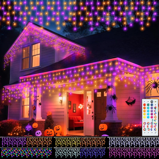 Color Changing Christmas Icicle Lights with Remote, 35 Colors 9 Modes Halloween String Lights Outdoor, 240 LED 38.5 FT RGB Waterproof Hanging Lights for Roof Window Home Party Xmas Decor