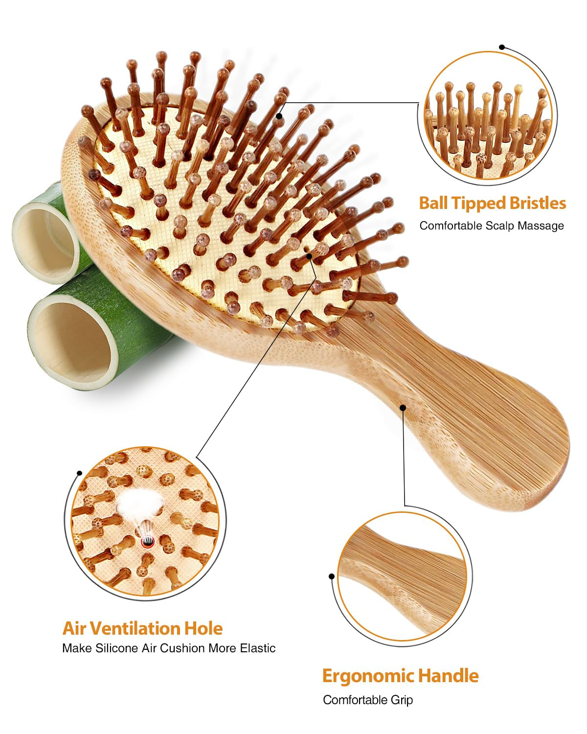 Pack of 2 Hair Brush with Natural Boar Bristles, Massages Scalp Anti-Static Hair Detangle for All Types, Lightweight(Mini)