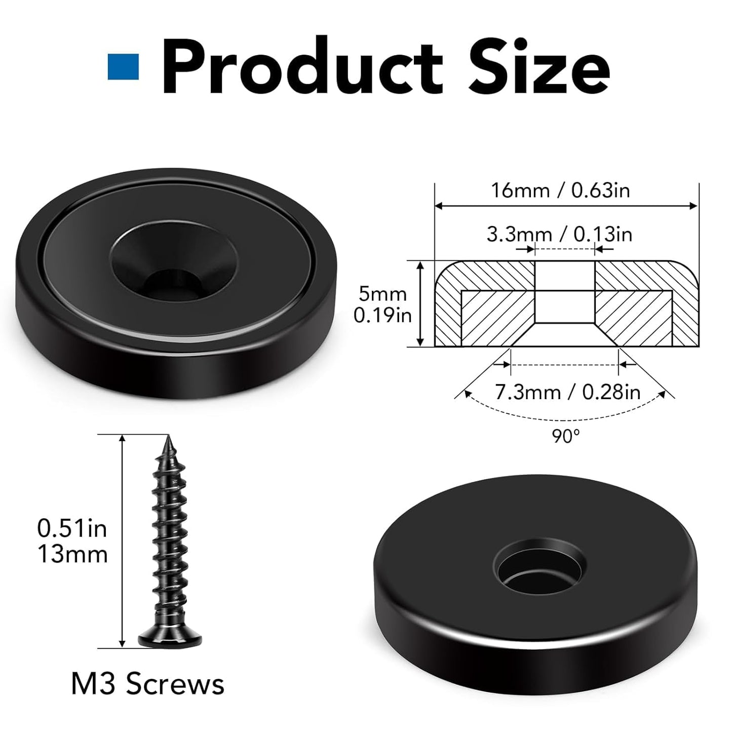 20Lbs Neodymium Magnets, 6Pack Strong Magnet, Cabinet Magnets with Screws, Rare Earth Magnet for Holding Tools, Door, Magnetic Cabinet Locks-Black, 0.63X0.19Inch