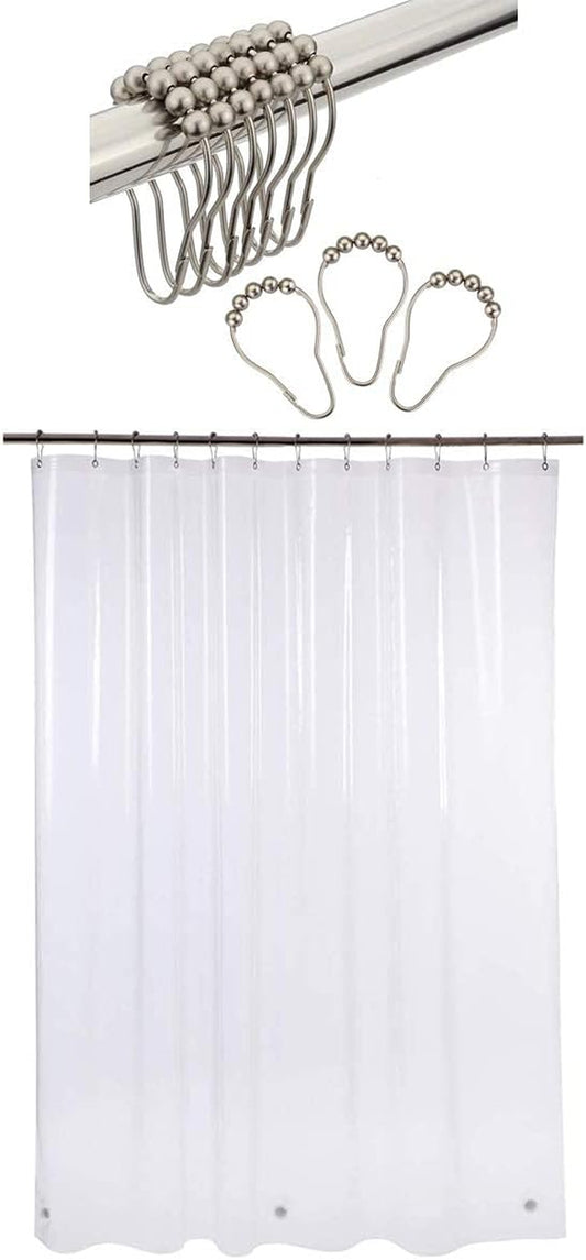 Shower Curtain Hooks Rings and 72 X 84 Inches EVA 5G Bathroom Plastic Shower Curtain