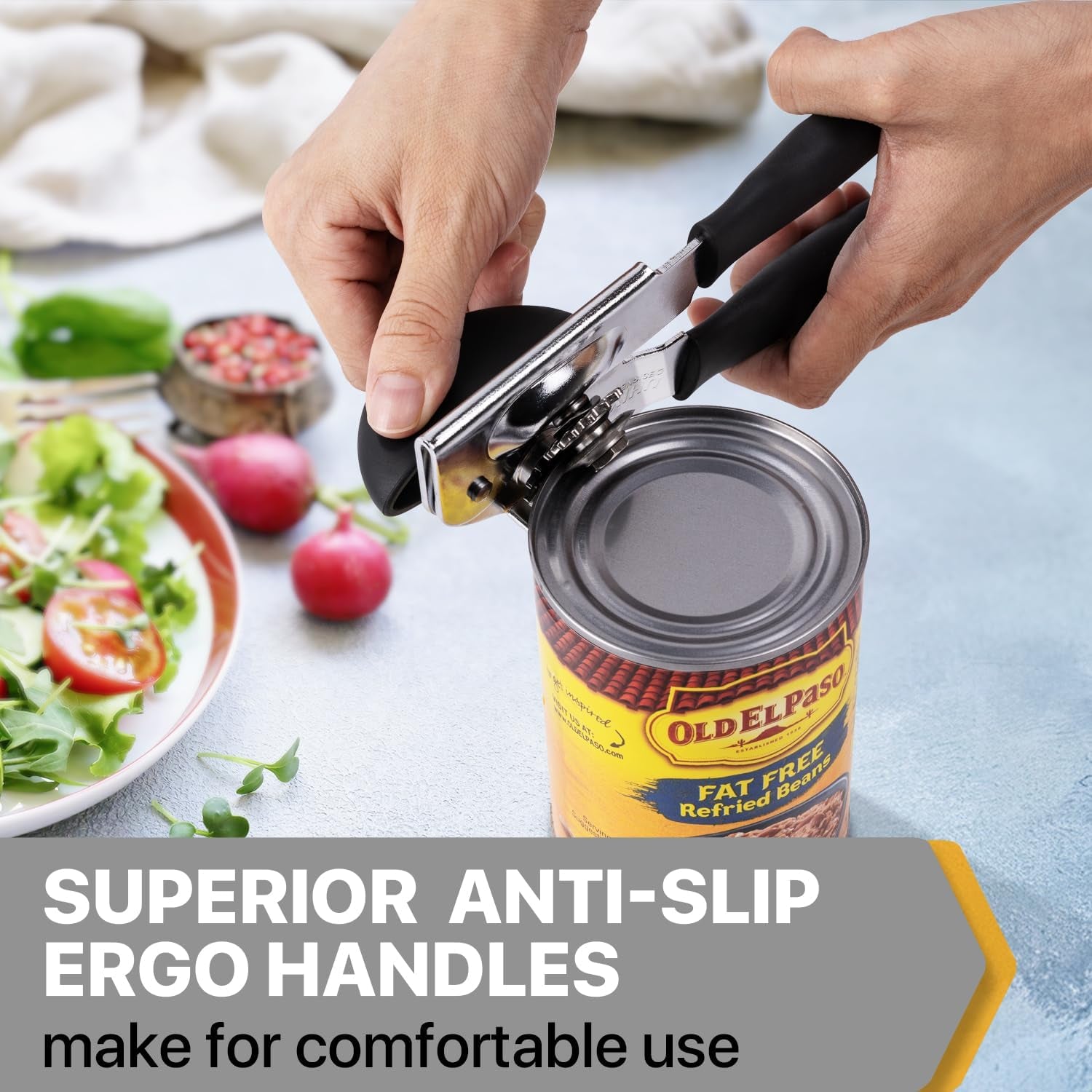 Can Opener Manual Heavy Duty,  Hand Held Can Openers for Seniors with Comfort Grip Sharp Blade, Solid Steel Hand Manual Can Open with Magnet for Kitchen Camping, Black