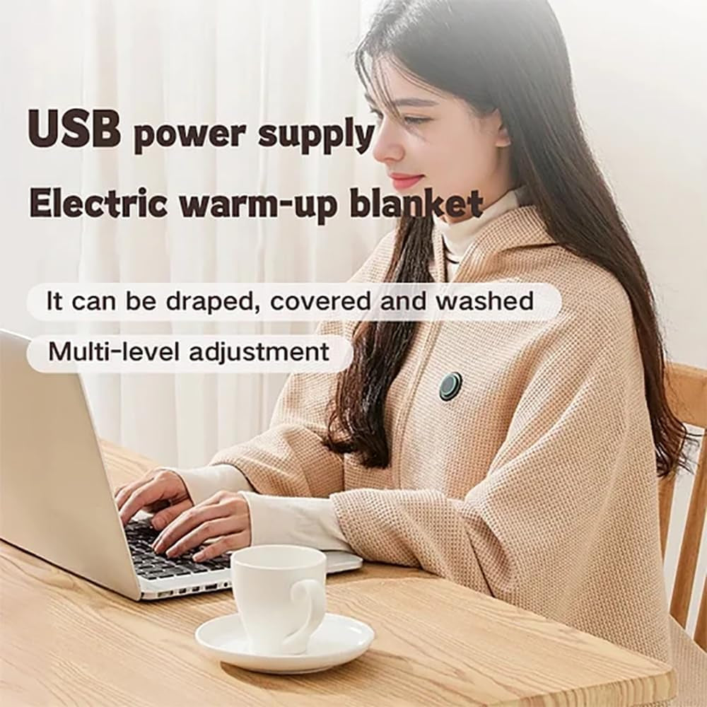 Portable USB Heating Blanket Shawl,Women'S Heating Shawl, Outdoor Wearable Wireless Electric Blanket,3 Levels Heat,Usb Heating Blanket Shawl (Green)