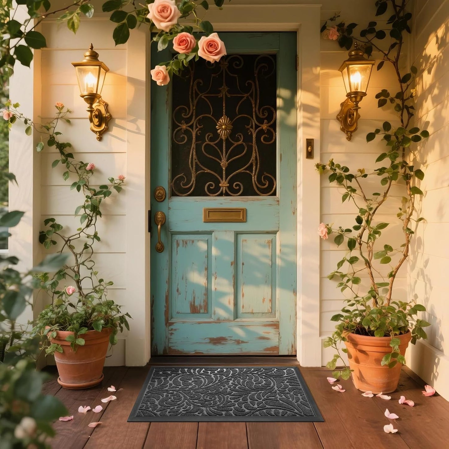 Door Mat outside Entrance, Heavy Duty Non-Slip Outdoor Mats for Front Door, All-Weather Waterproof Sturdy Doormat, Low Pile Entry Mat Indoor for Garage and Patio, Easy Clean, 29.5X17, Grey