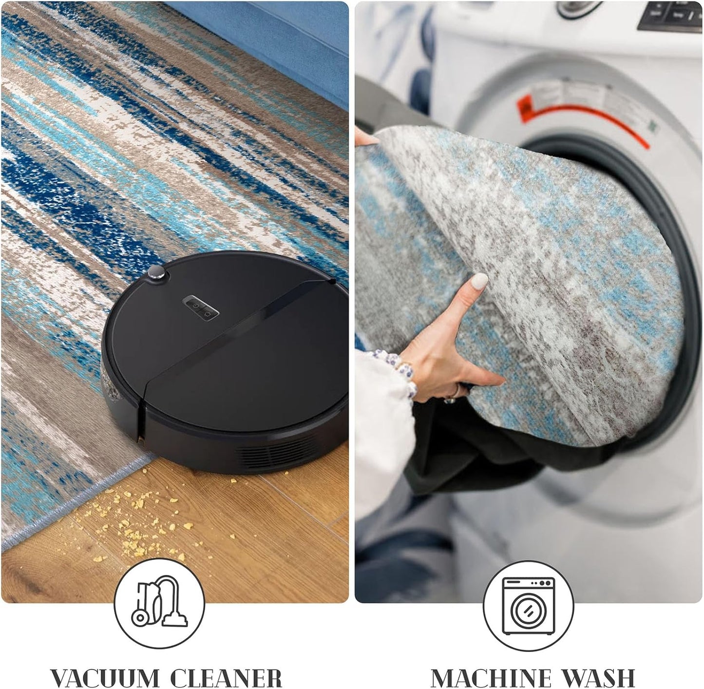 Modern Abstract Entryway Rug Indoor 2X3 Washable Rug Non-Slip Soft Small Area Rug Blue Kitchen Mats Thin Print Faux Wool Floor Carpet Throw Rugs for Entrance Bedroom Office Home Decor