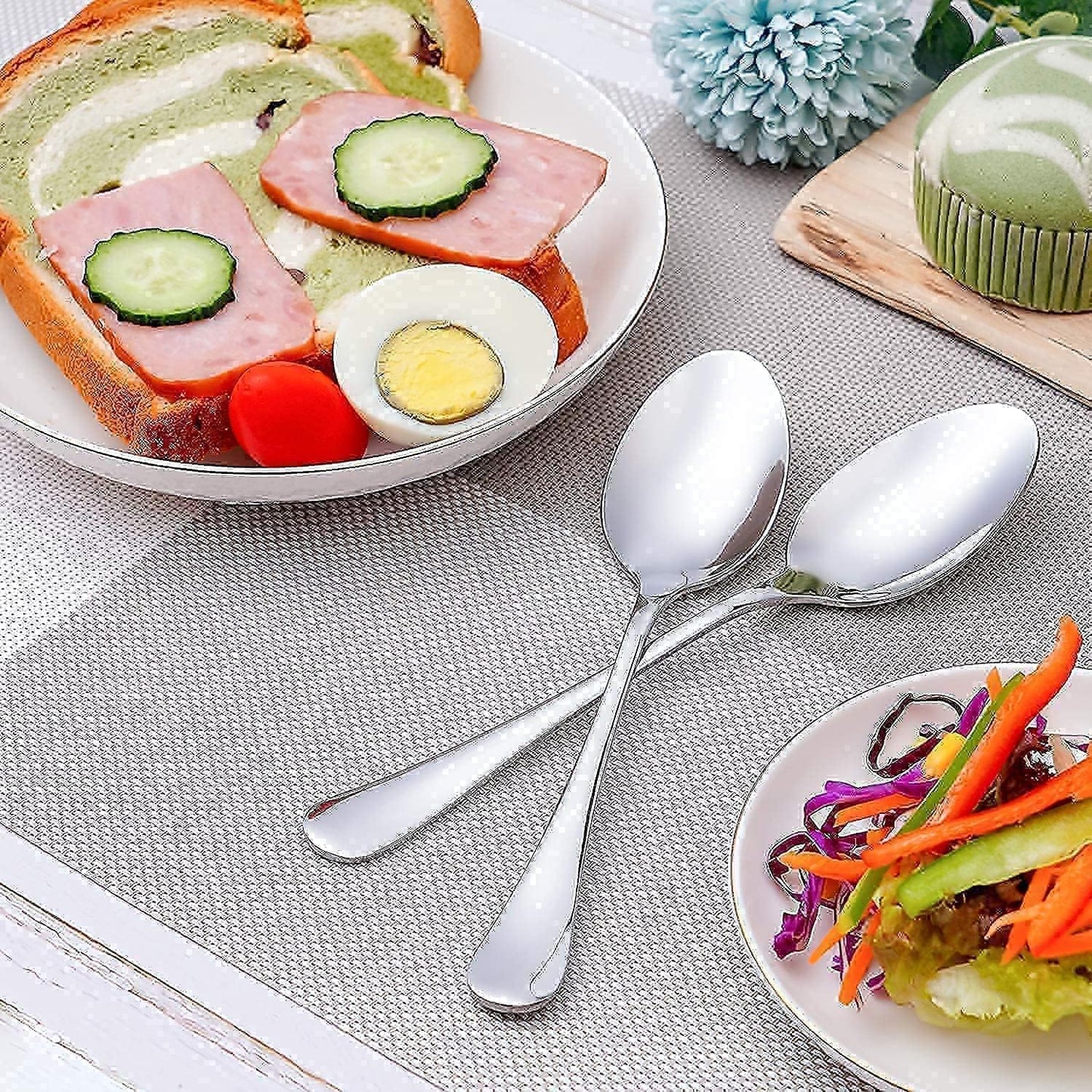 Dinner Forks and Dinner Spoons Bundle,16 Pcs 8" Food Grade Stainless Steel Silverware Forks & 16 Pcs 7.3" Stainless Steel Spoons,Mirror Finish & Dishwasher Safe,Use for Home,Kitchen or Restaurant