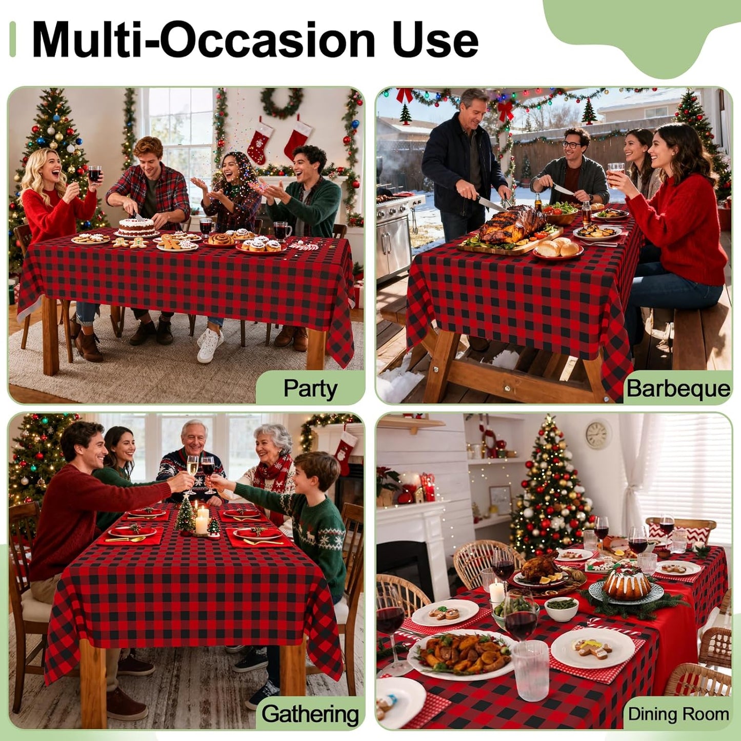 4 Packs Buffalo Disposable Table Cloth, 54 X 108 Inch Waterproof Plastic Tablecloth, Rectangle Black and Red Checkered Table Covers for Picnic, Birthday, Party