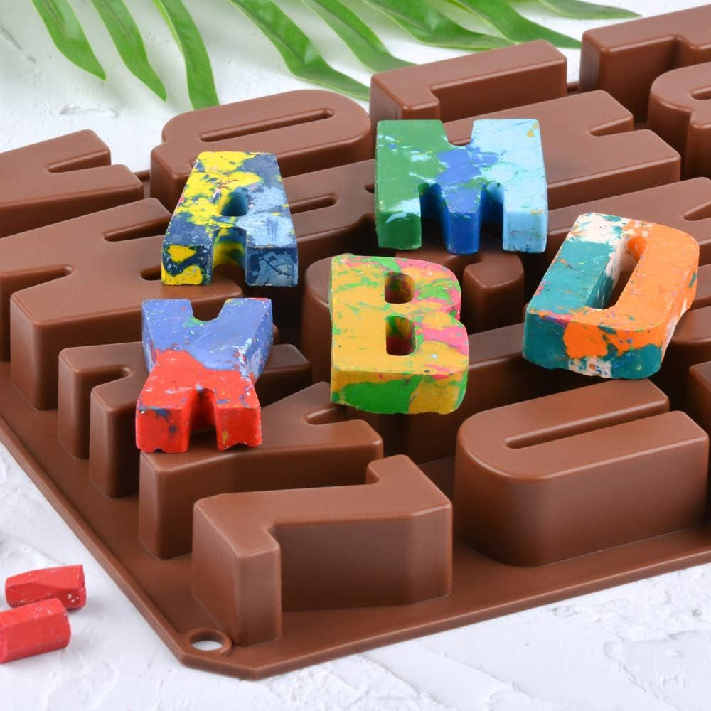 26 Cavities Large Letter Molds Silicone Alphabet Mold for Crayon, Resin, Chocolate, Candy, Wax, Cake Baking Decor (1)