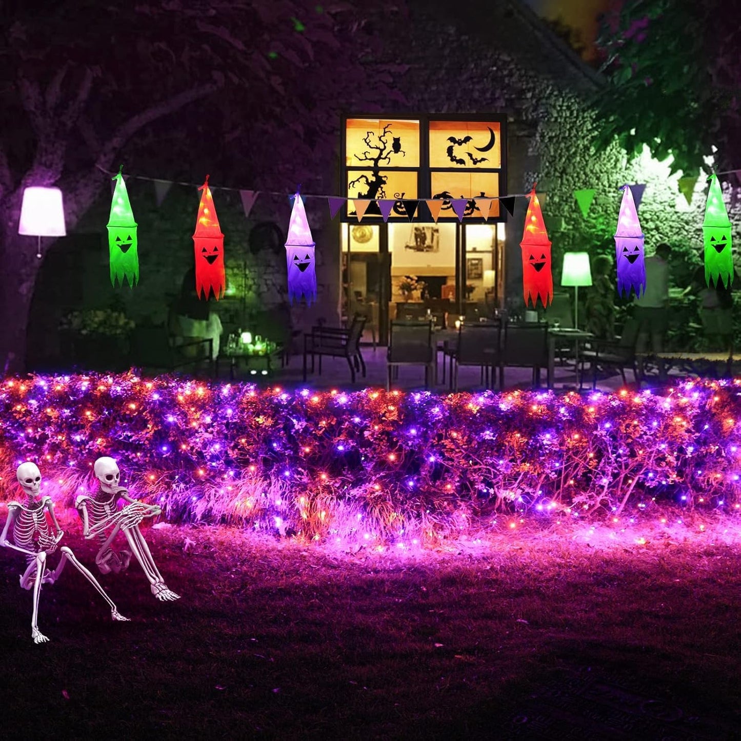 Halloween Net Lights Outdoor Decoration, 14.8X4.9 Ft 300LED Orange Purple Halloween Lights 8 Modes Connectable Twinkle Fairy Mesh Light for Bushes Tree Party Yard Garden Decoration